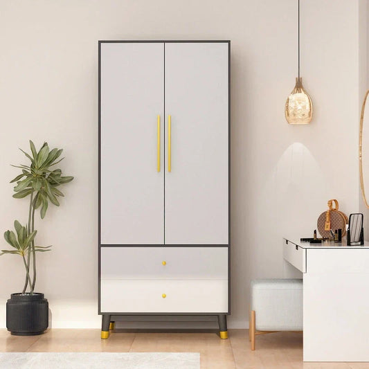 Wardrobe Closet Armoire with 2 Doors Wooden Clothes Storage Cabinet