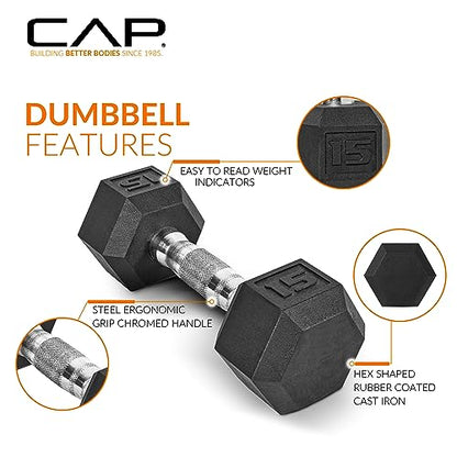 2025 CAP Barbell 150 LB Coated Hex Dumbbell Weight Set with Vertical Rack, Black