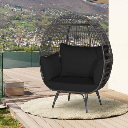 Oversized Wicker Egg Chair with 4 Cushions, Steel Frame Basket Chair Indoor Outdoor Patio Lounge Chair