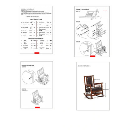 Mission Style Rocking Chair, Leather Upholstered Seat & Back, Tobacco and Dark Brown
