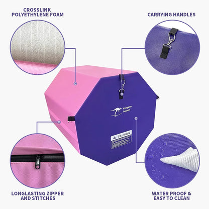Kangaroo Hoppers 24" x 26" Gymnastics Octagon Tumbling Mat with Carrying Handles for Home Gym Exercise (Pink/ Purple)