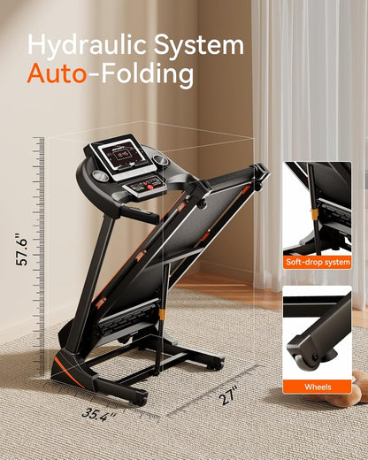 Home Treadmill 3HP Folding with Auto Incline & Bluetooth