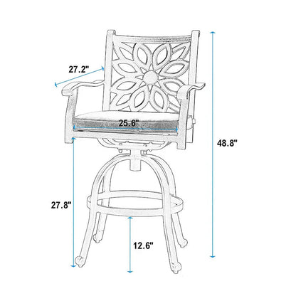 MAISON ARTS 3-Piece Cast Aluminum Patio Bar Stool Set of 1 Bar Table & 2 Swivel High Bar Stools