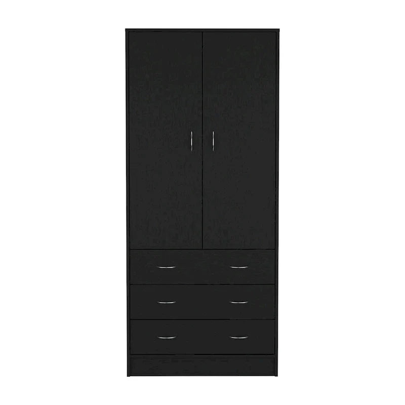 19 Modern Double-door Armoire with 3 Drawers and 1 Hanging Rod for Bedroom