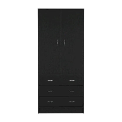 19 Modern Double-door Armoire with 3 Drawers and 1 Hanging Rod for Bedroom