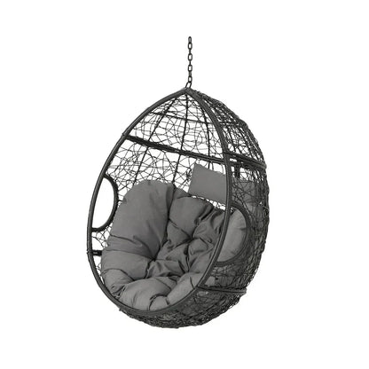 Waterproof Outdoor Wicker Hanging Basket Chair with Cushions, Hammock Seat - 300 lbs Capacity