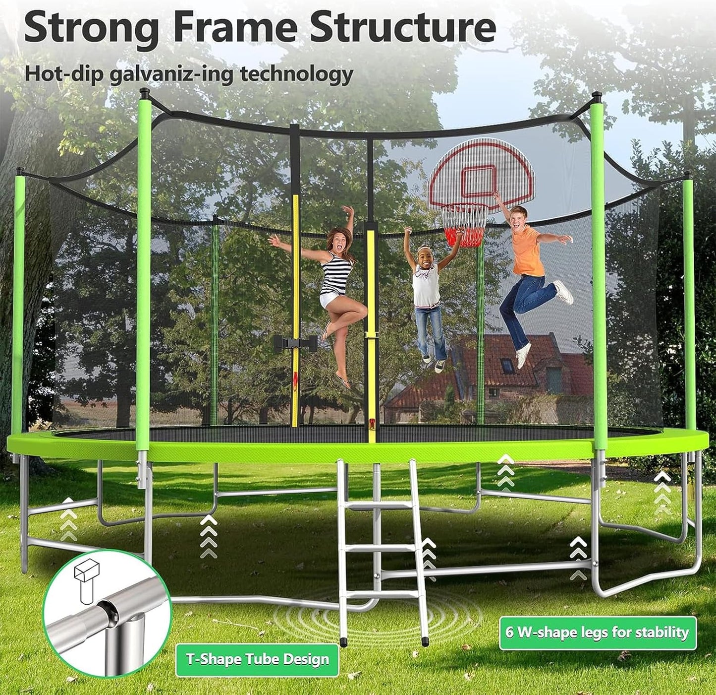 Upgraded 16Ft Trampoline with Basketball Hoop & Net