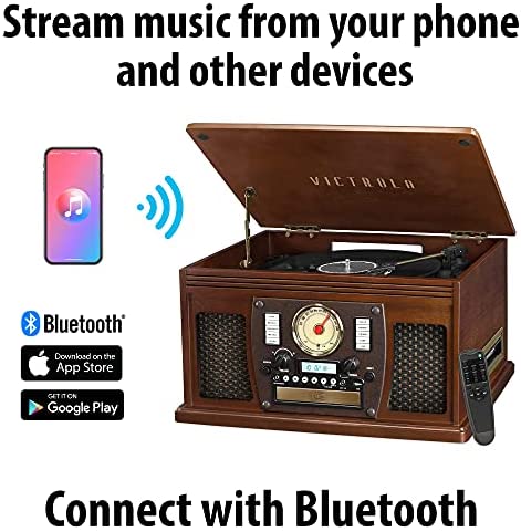 Victrola 8-in-1 Bluetooth Record Player & Multimedia Center, Built-in Stereo Speakers – Turntable, Wireless Music Streaming