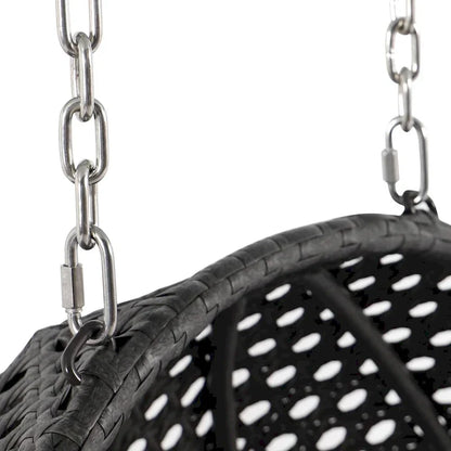 LeisureMod 2 Person Hanging Egg Chair with Stand - Outdoor/Indoor Rattan Wicker Patio Swing Hammock Lounger with Cushions