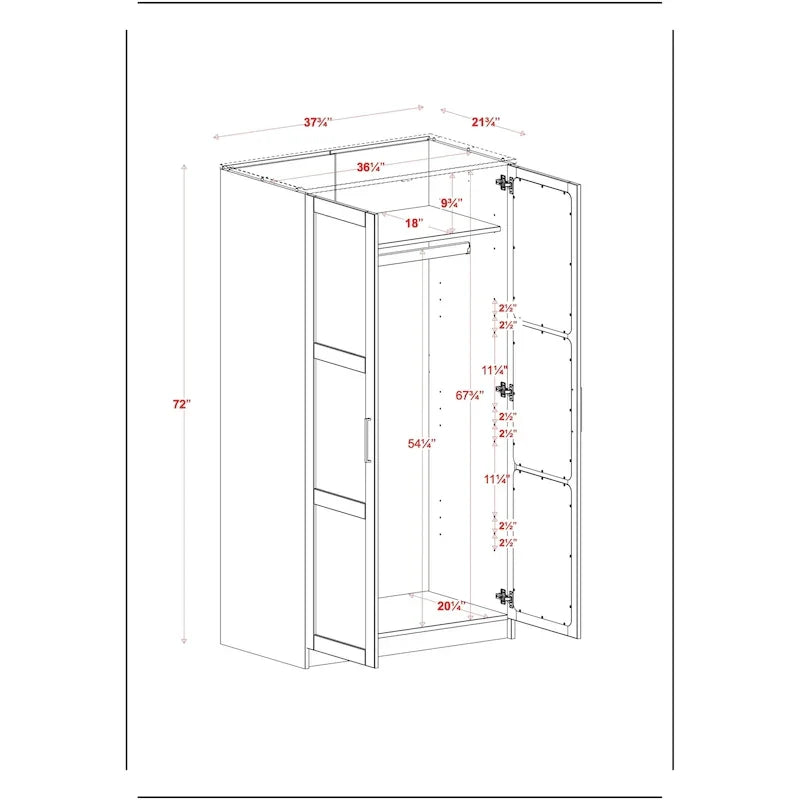 Palace Imports 100% Solid Wood 2-Door Urban Wardrobe Armoire with Solid and Mirrored Doors