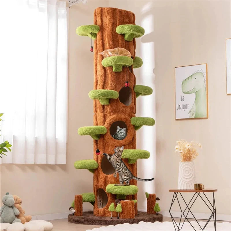 90.5" Tall Luxury Simulation Cat Tree, Modern Realistic Multi-Level Cat Tower w/ 5 Condos & Sisal Scratch Pad, Large Lifelike Indoor Cat Tree