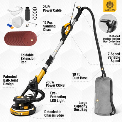 Giovent Electric Drywall Sander with Vacuum for Popcorn Ceiling