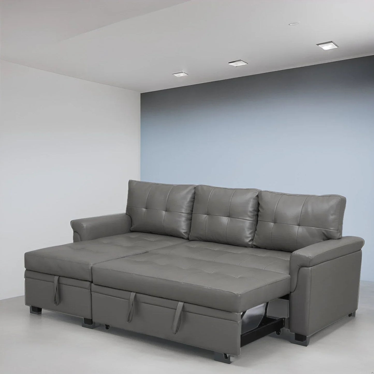 Reversible Sectional Sofa with Pull-Out Sleeper Bed, Hidden Storage Chaise, Durable Legs,