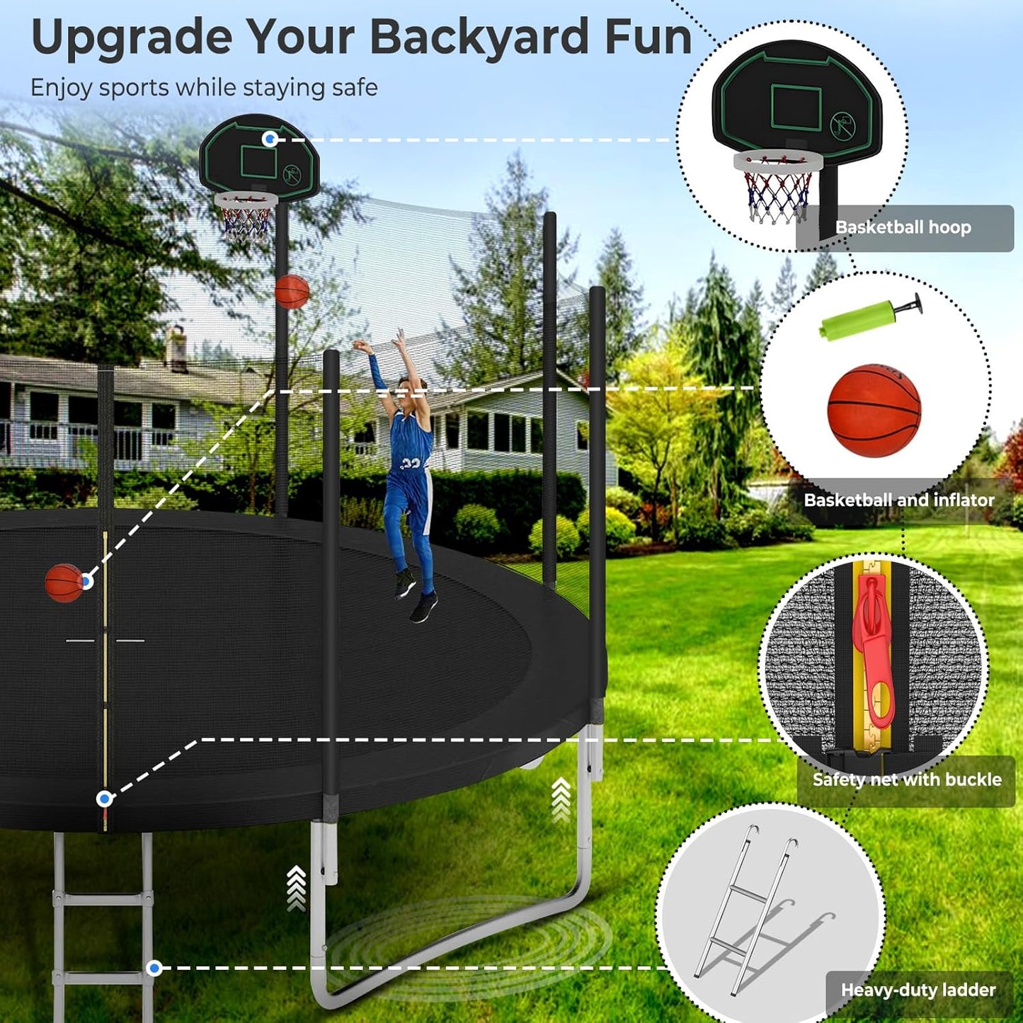 Upgraded 16Ft Trampoline with Basketball Hoop & Net