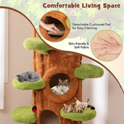 90.5" Tall Luxury Simulation Cat Tree, Modern Realistic Multi-Level Cat Tower w/ 5 Condos & Sisal Scratch Pad, Large Lifelike Indoor Cat Tree