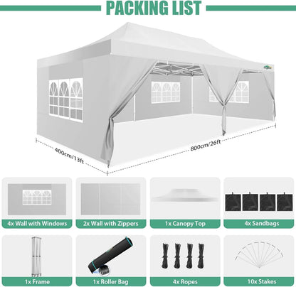 COBIZI 10x20 Heavy Duty Pop up Canopy Tent with 6 sidewalls Easy Up Commercial Outdoor Canopy Wedding Party Tents for Parties All Season Wind & Waterproof Gazebo with Roller Bag,Black(Frame Thickened)