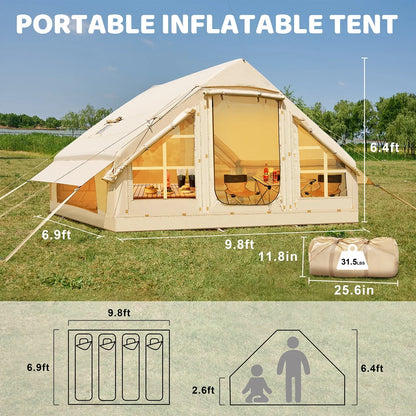 6 Person Inflatable Camping Tent with Pump, 10ft x7ft Glamping Family Tent Easy Setup 4 Season Waterproof Windproof Outdoor Blow Up Tent Luxury Oxford Cabin with Mesh Windows & Doors  sgtnighsdesigns