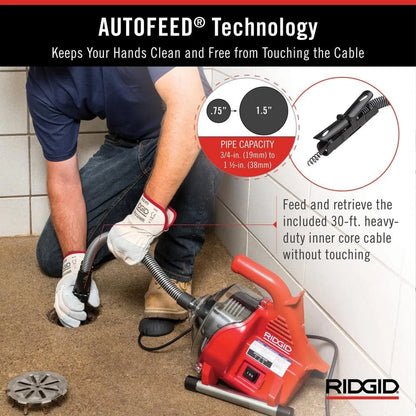 RIDGID PowerClear 120-Volt Drain Cleaning Snake Auger Machine for Heavy Duty Pipe Cleaning for Tubs, Showers, and Sinks 55808