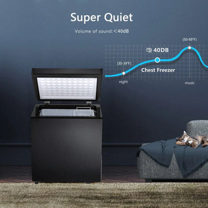 1.8 Cu.Ft Chest Freezer with Removable Basket, Bottom Drain, 7-Level Thermostat, Freestanding Design for Home and Apartment