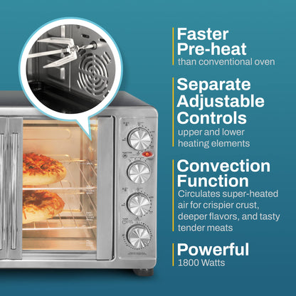 Elite Gourmet 47.5Qt, 18-Slice Convection Oven 4-Control Knobs