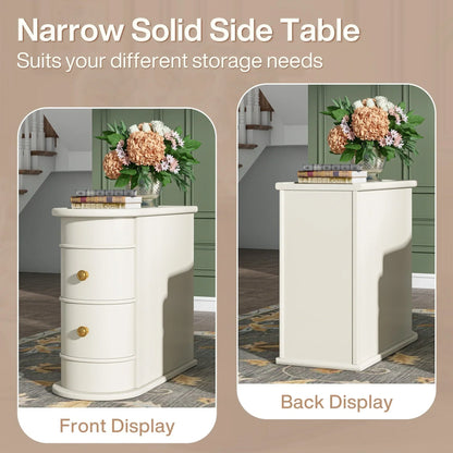 Solid Wood Chairside End Table, Two-Drawer Narrow Side Table Slim