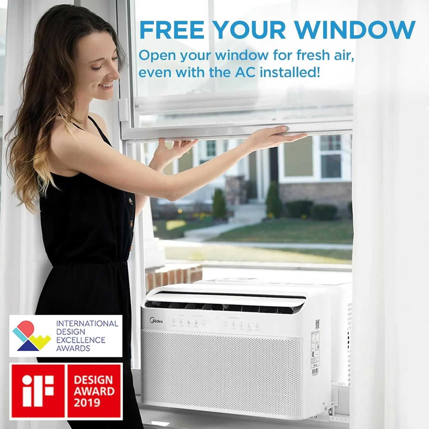 8,000 BTU U-Shaped Smart Inverter Air Conditioner – Cools up to 350 Sq. Ft., Ultra Quiet with Open Window Flexibility, Compatible with Alexa, 35% Energy Savings, Remote Control (Renewed)