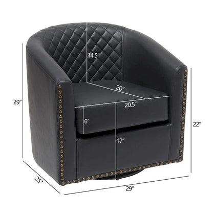 KINWELL 29 Wide Tufted PU Leather Swivel Barrel Chair