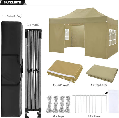 COBIZI 10x20 Heavy Duty Pop up Canopy Tent with 6 sidewalls Easy Up Commercial Outdoor Canopy Wedding Party Tents for Parties All Season Wind & Waterproof Gazebo with Roller Bag,Black(Frame Thickened)