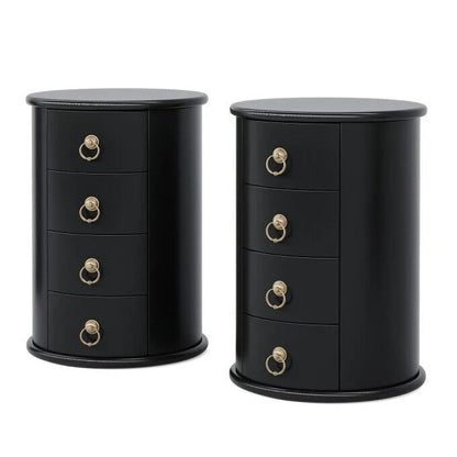 No Assembly Solid Wood End Table, Vintage Round Side Drawers Table