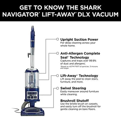 2025 Shark NV360 Navigator Lift-Away Deluxe Upright Vacuum with Large Dust Cup Capacity, HEPA Filter, Swivel Steering, Upholstery Tool & Crevice Tool, Blue