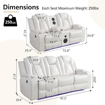 Power Reclining Sofa with Wireless Charger,Reading Light for Living Room,Faux Leather LED Light,AC/USB Port,Cup Holder,Black