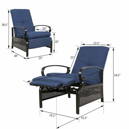 Adjustable Recliner Lounge Chair Patio Lounge Sofa with Cushion - 38 (D) x 26.5 (W) x 38.5 (H) INCH
