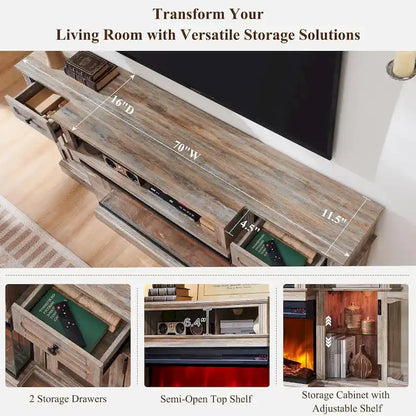 Farmhouse Electric Fireplace TV Stands up to 80, Entertainment Center