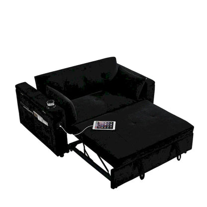 54 Pull-Out Sleeper Sofa Bed, 2 Seat Recliner Sofa Bed with Storage, Lumbar Pillow, USB Power Outlet