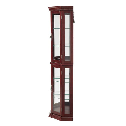 Corner Curio Cabinet with Lights, Adjustable Tempered Glass Shelves, Mirrored Back, Display Cabinet