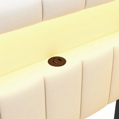 Upholstered Platform Bed with USB Ports & LED Lighting - Full/Twin Size Bed Frame with 2 Storage Drawers - Modern Bedroom