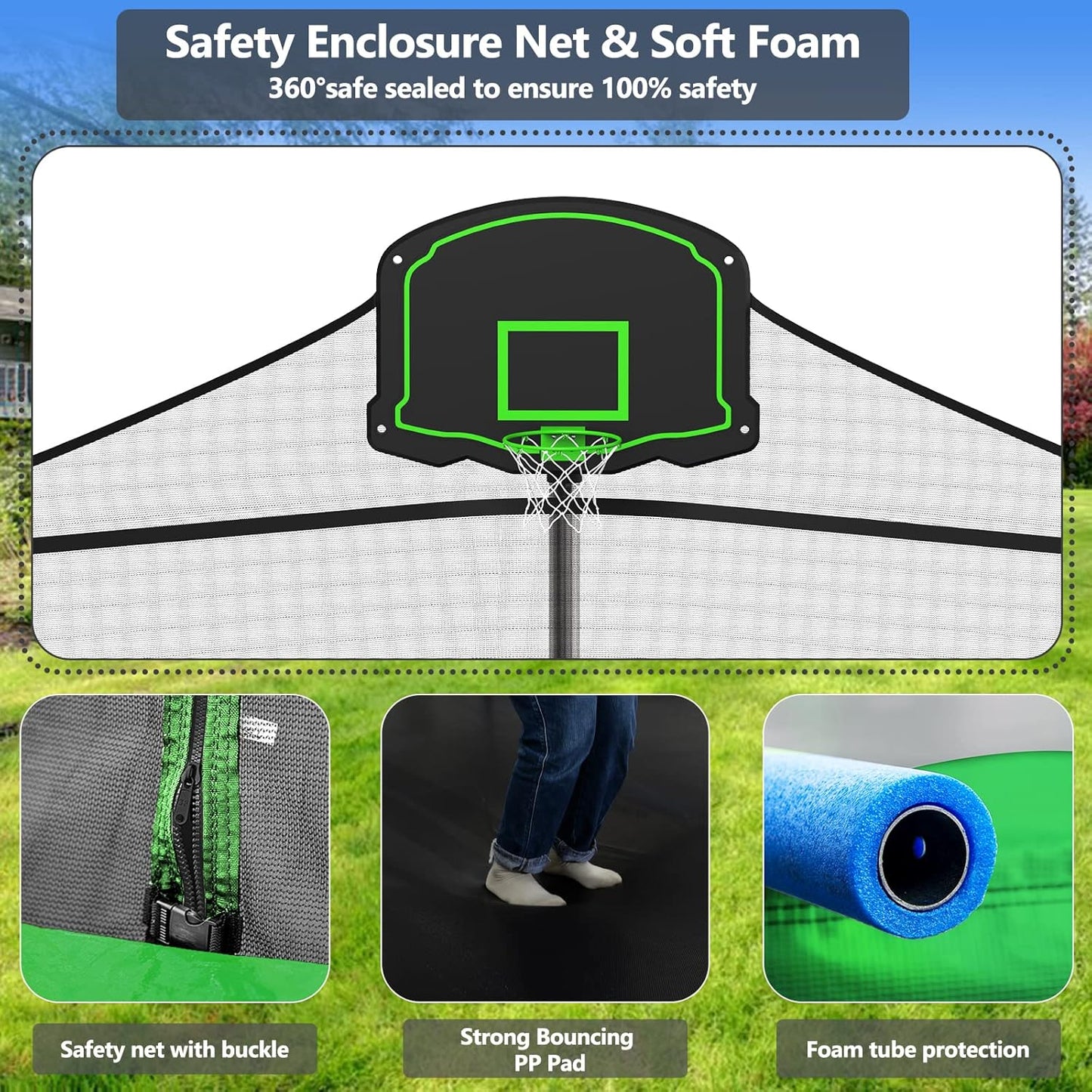 Upgraded 16Ft Trampoline with Basketball Hoop & Net