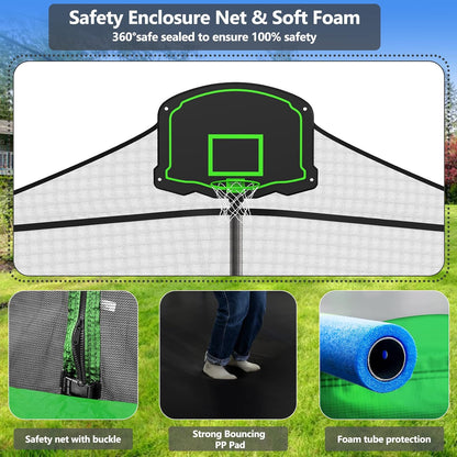 Upgraded 16Ft Trampoline with Basketball Hoop & Net