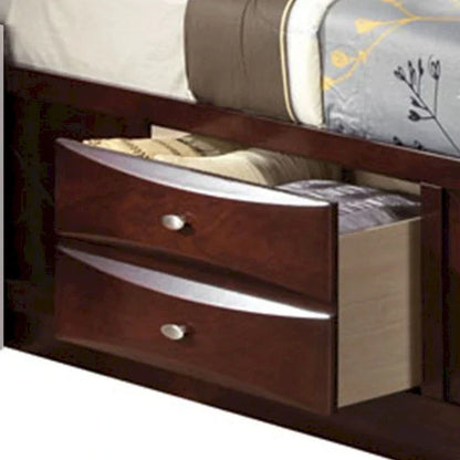 Panel Design Queen Size Bed with Bookcase and Drawers, Brown