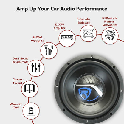 RV12.2B 1200W Dual 12" Car Subwoofer Enclosure+Mono Amplifier+Amp Kit