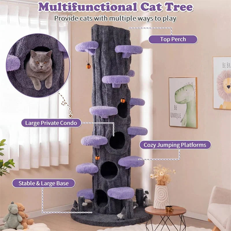 90.5" Tall Luxury Simulation Cat Tree, Modern Realistic Multi-Level Cat Tower w/ 5 Condos & Sisal Scratch Pad, Large Lifelike Indoor Cat Tree