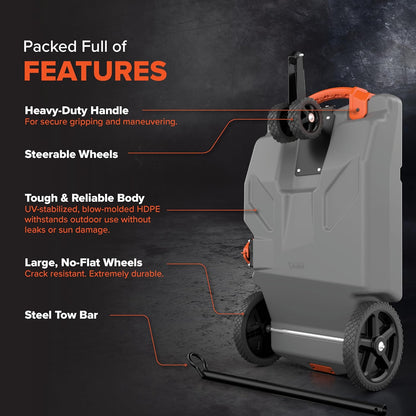36-Gallon Portable Camper / RV Tote Tank - Features Large Heavy-Duty No-Flat Wheels & Built-In Gate Valve - Removable Steel Tow Adapter, 3 ?RV Sewer Hose & More RV Accessories (39006)