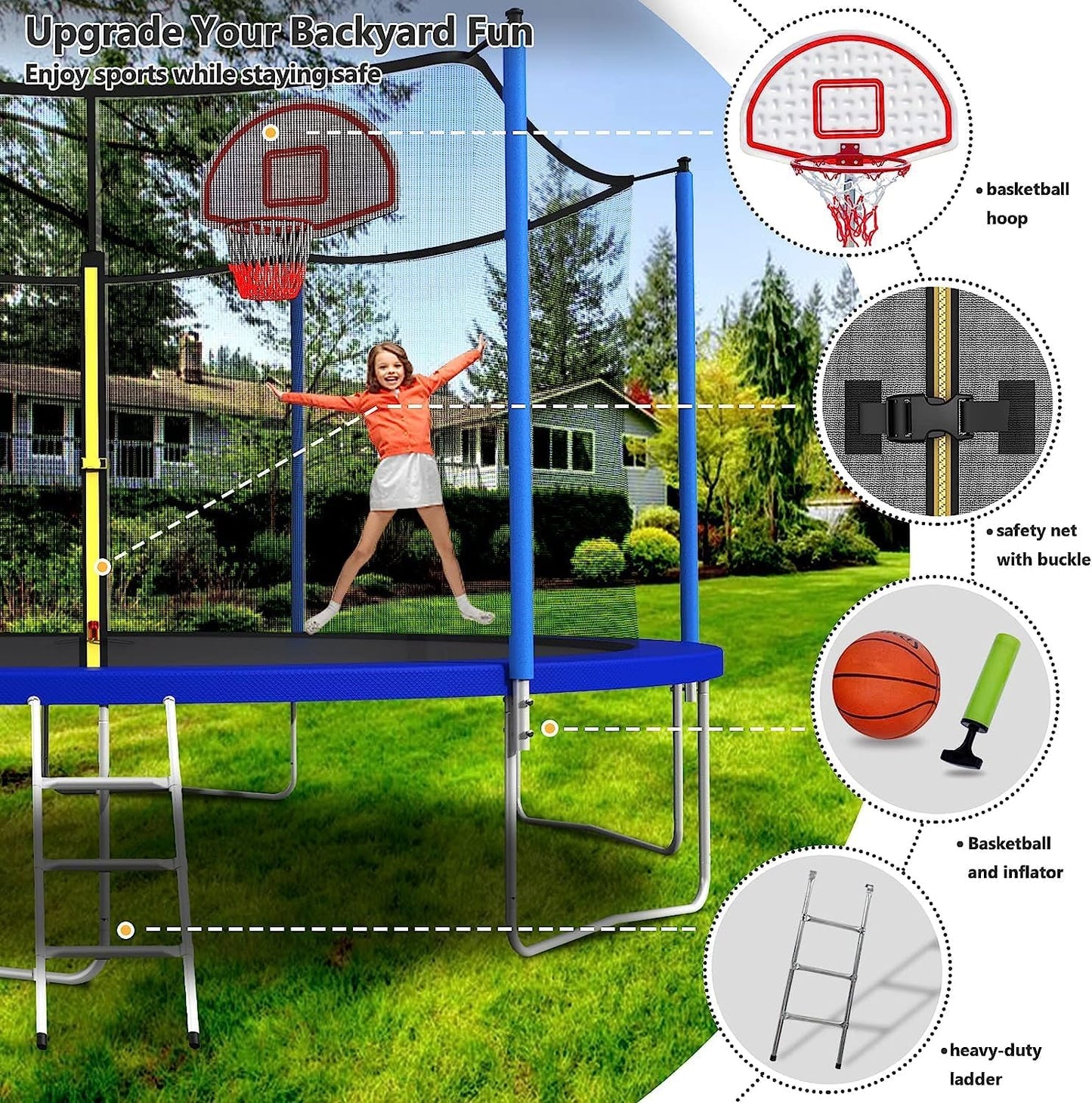 Upgraded 16Ft Trampoline with Basketball Hoop & Net