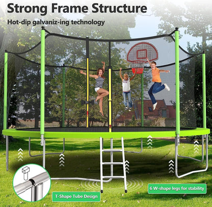 Upgraded 16Ft Trampoline with Basketball Hoop & Net