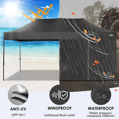 COBIZI 10x20 Heavy Duty Pop up Canopy Tent with 6 sidewalls Easy Up Commercial Outdoor Canopy Wedding Party Tents for Parties All Season Wind & Waterproof Gazebo with Roller Bag,Black(Frame Thickened)