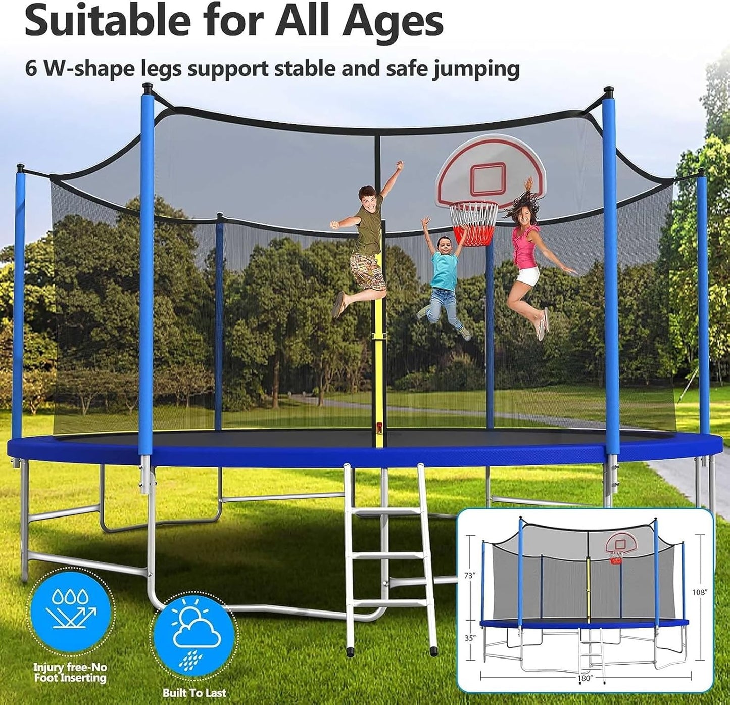 Upgraded 16Ft Trampoline with Basketball Hoop & Net