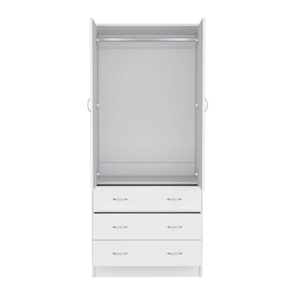 19 Modern Double-door Armoire with 3 Drawers and 1 Hanging Rod for Bedroom
