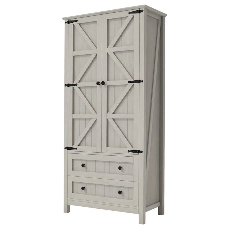 64 Farmhouse Tall Kitchen Pantry Storage Cabinet with 2 Drawers & Doors