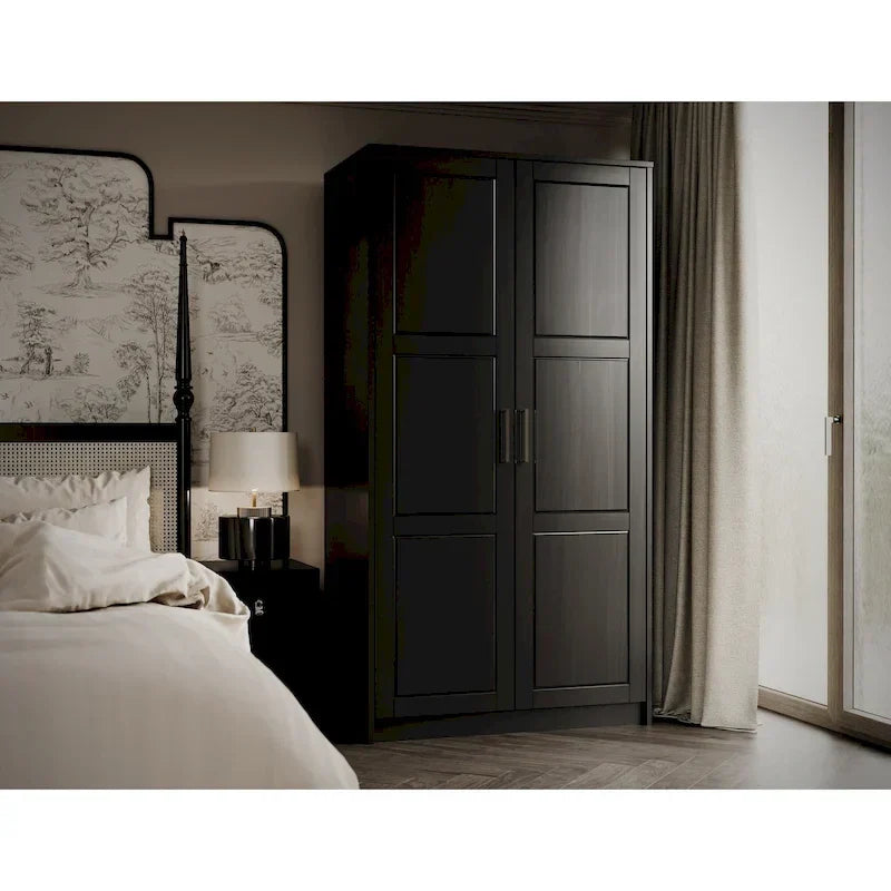 Palace Imports 100% Solid Wood 2-Door Urban Wardrobe Armoire with Solid and Mirrored Doors