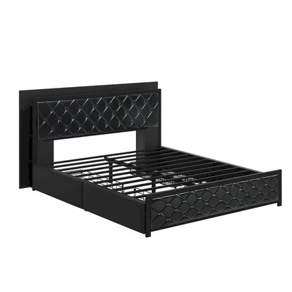 Moasis Queen Size PU Bed Frame LED Upholstered Platform Bed Frame